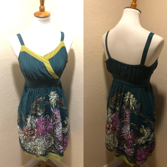 {Anthro} Maeve Green floral dress - Picture 3 of 3